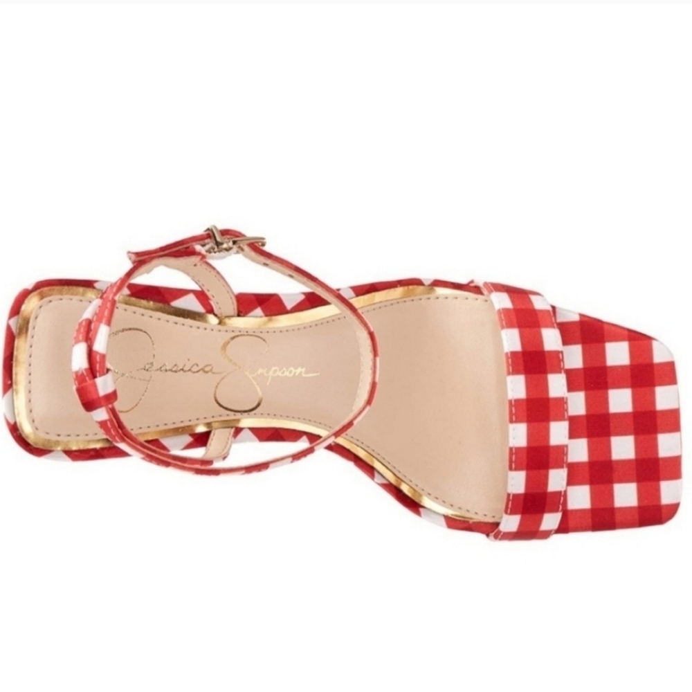 Jessica Simpson Aysie Acrylic Wedge Sandal Red Gingham Daisy - Picture 5 of 6